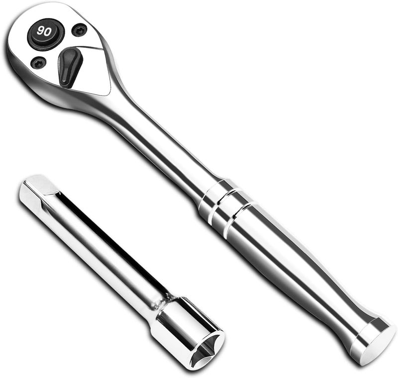pgroup 3/8-Inch Drive Ratchet Wrench, 90-Tooth Quick-release Reversible Ratchet Wrench with an Extension Bar(3 inch), 6" Long Socket wrench, 4-Degree Swing, Full Polished,Cr-Mo Head For Gifting,Repairing - Image 1